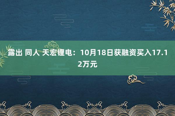 露出 同人 天宏锂电：10月18日获融资买入17.12万元