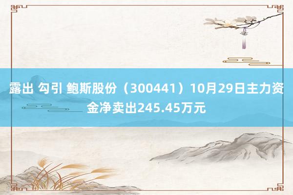 露出 勾引 鲍斯股份（300441）10月29日主力资金净卖出245.45万元