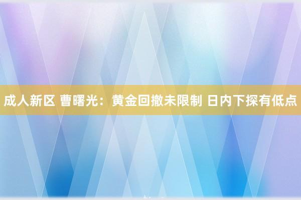 成人新区 曹曙光：黄金回撤未限制 日内下探有低点