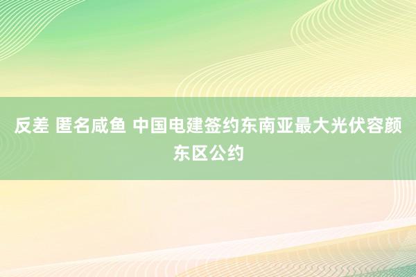 反差 匿名咸鱼 中国电建签约东南亚最大光伏容颜东区公约