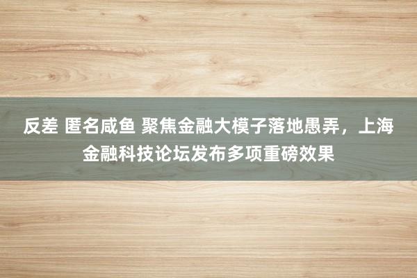 反差 匿名咸鱼 聚焦金融大模子落地愚弄，上海金融科技论坛发布多项重磅效果