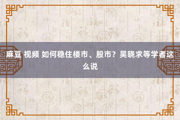 麻豆 视频 如何稳住楼市、股市？吴晓求等学者这么说